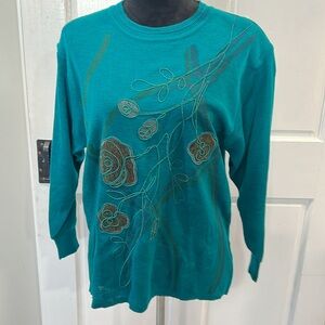 Vintage Venticello size Large sweater w/shoulder pads & flower design NWT